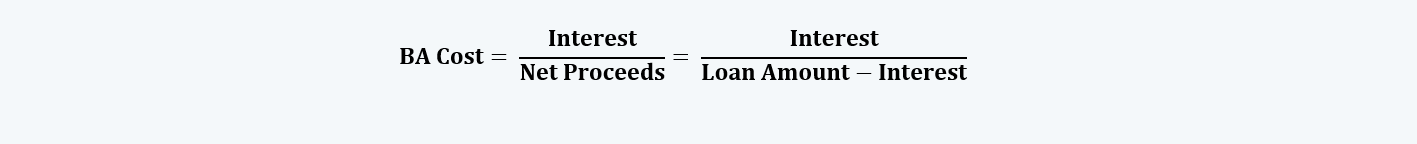 Banker's Acceptance Cost Formula