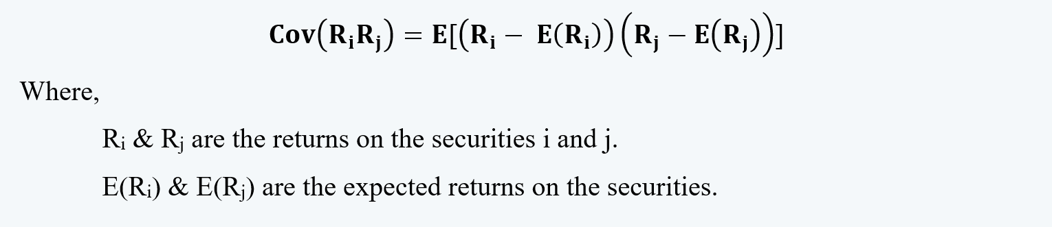 covariance between different assets Portfolio Management CFA level 1 Study Notes